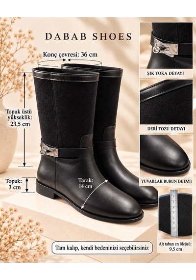 Dabab Shoes Frost Kadın Siyah Cilt Ve Deri Tozu Garnili Metal Toka Detaylı Sıcak Astarlı Kaymaz Taban 3 Cm Topuklu Orta Konç Çizme Dabab Shoes Frost Kadın Siyah Cilt Ve Deri Tozu Garnili Metal Toka Detaylı Sıcak Astarlı Kaymaz Taban 3 Cm Topuklu Orta Konç Çizme
