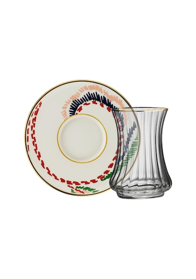 Sandro Moreno 1453 Desen Yağmuru Optik 12 Parça 6 Kişilik Çay Seti 110 Ml Renkli