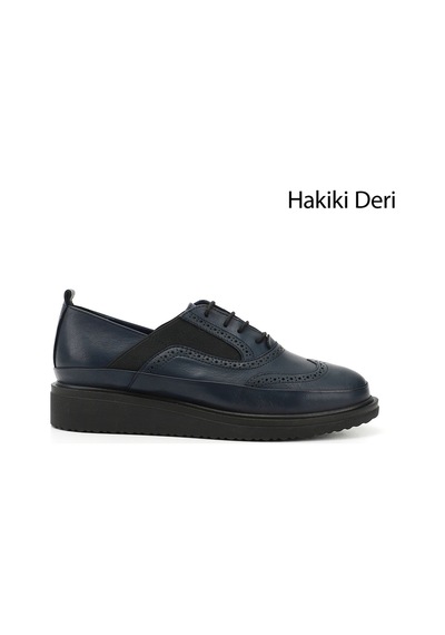 Gönderi(R) Gönderi R Kadın Lacivert Antik Bağcıklı Dolgu Taban Hakiki Deri Ayakkabı Gdza13424084 Lacivert