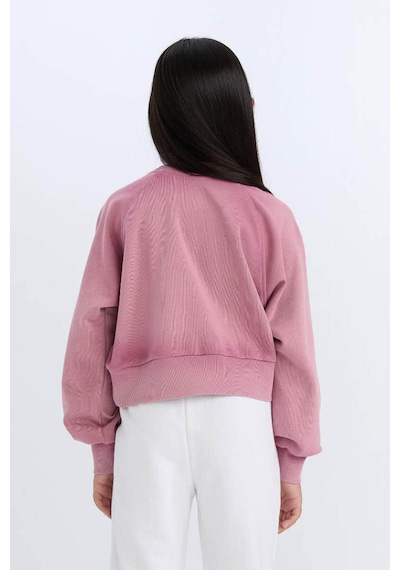 Defacto Relax Fit Bisiklet Yaka Crop Basic Düz Sweatshirt Kız Çocuk D6994A824WN Bordo