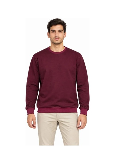 Erkek Bisiklet Yaka İçi Şardonlu 2 İplik Düz Uzun Kollu Regular Fit Sweatshirt -bordo