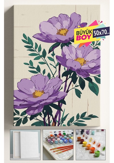 Sayılarla Boyama Seti Numaralı Tuval Fırça Boya Dahil Kasnaklı Set 50x70 Cm - Mor Şakayık