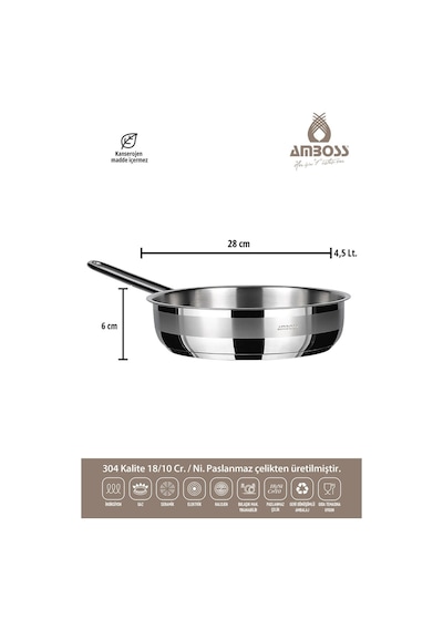 Vento Steel İndüksiyon Tabanlı 3 Parça Tava Seti 20-24-28 Cm Gri