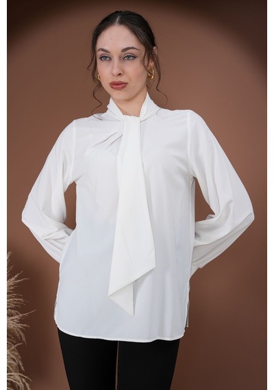 Rima Elegance Bağlamalı Bluz Beyaz
