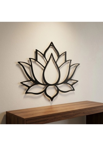 Lotus Çiçeği Metal Tablo Siyah