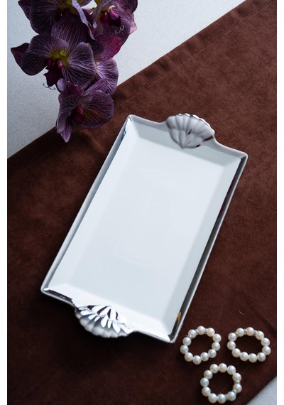 Acar Arven Dikdörtgen Silver Sunum Tepsi - 33 Cm Beyaz
