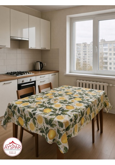 Masa Örtüsü 150x170 Cm Limon Desenli Beyaz