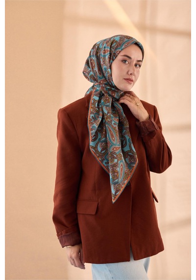 Silk Home Yaz Esintisi Eşarp 150002-18 Turkuaz, Parlak Turuncu, Tarçın, Yeşil, Pudra