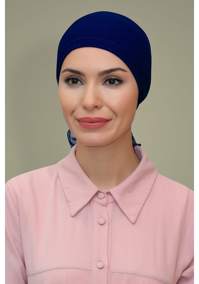 Hürrem Bone Lacivert Pratik Hazır Geçmeli Tesettür Bone Petekli Güllü 1201_02 Lacivert
