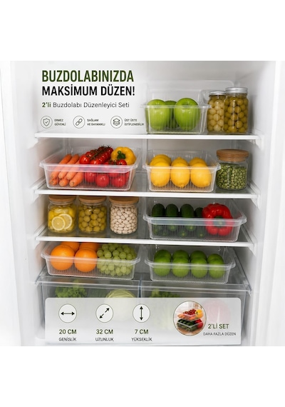3183 2'li Şeffaf Buzdolabı İçi Düzenleyici Organizer Seti 4 Lt 20x32x7 Cm Diğer