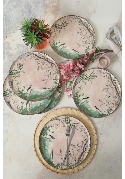 Keramika Pink Woods Nordic Servis Tabağı 28 Cm 6 Adet 22641 Çok Renkli