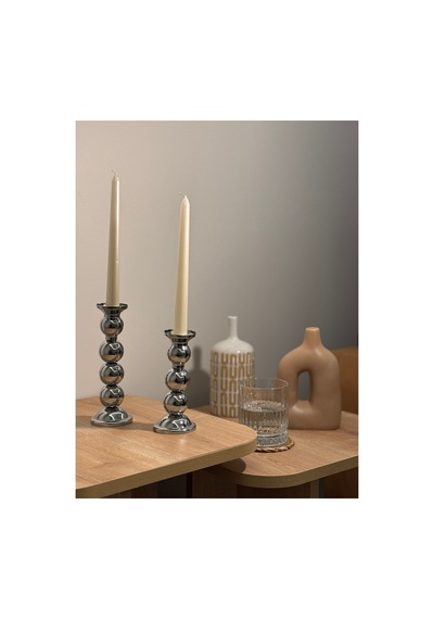 Gümüş Rengi 2'li Marbles Şamdan & Mumluk Seti Gümüş - 807845050 Gümüş