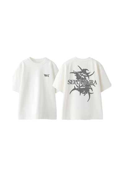 Thewert Sepultura Tasarım Sırt Baskılı Pamuk Beyaz Oversize T-shirt