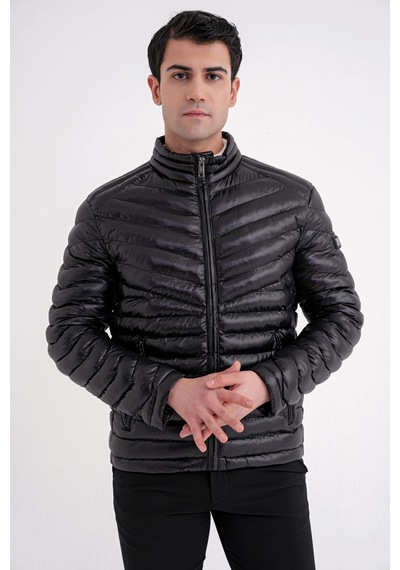 Slim Fit Hakim Yaka Yan Cepli Kaz Tüyü Siyah Şişme Mont Mt 176 Siyah