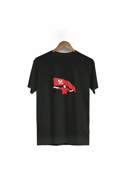 Suma 1 Mayıs Emek Ve Dayanışma Bayraklı Emekçi Baskılı Bisiklet Yaka T-shirt - Siyah