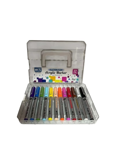 Art-x Pro-art Fırça Uçlu Akrilik Marker 12 Renk Kristal Kutu Çok Renkli
