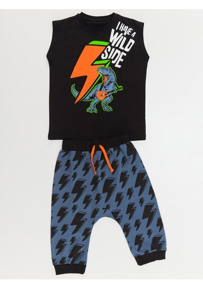 Denokids Mushi Şimşek Dino Erkek Çocuk T-Shirt Kapri Takım Çok Renkli