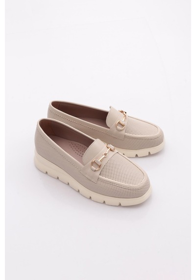 Dgn 6095 Kadin Kalin Taban Loafer Ayakkabi Ekru