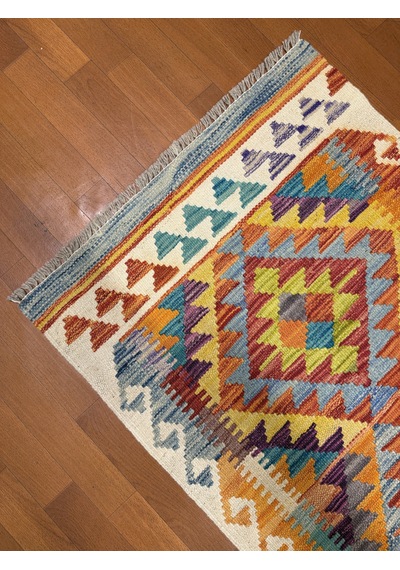 El Dokuma Afgan Kilim 100% Yün Harıka Desenlı Kök Boya Çok Renkli