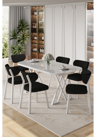 Canisa Axton Serisi Sabit Mdf 90x168 Beyaz Mutfak Masa Takımı 6 Siyah Sandalye Beyaz Masa Siyah Sandalye Canisa Axton Serisi Sabit Mdf 90x168 Beyaz Mutfak Masa Takımı 6 Siyah Sandalye Beyaz Masa Siyah Sandalye