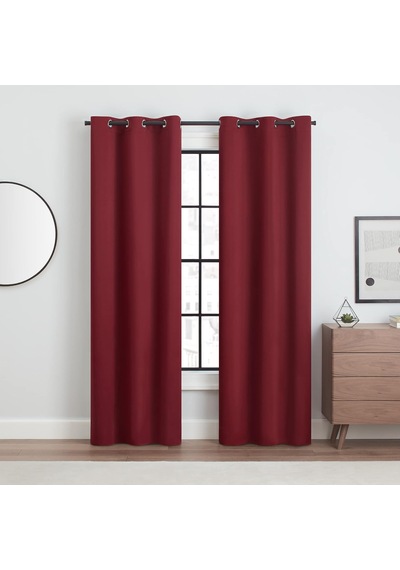 Andover Düz Üçlü Dokuma Termal Karartma Halkalı Yatak Odası İçin Perde 2 Panel , 106,68 Cm X 274,32 Cm, Kırmızı