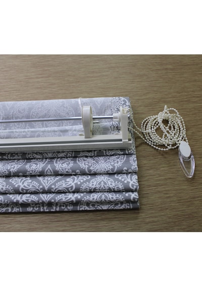 Damask Katlamalı Perde Gri
