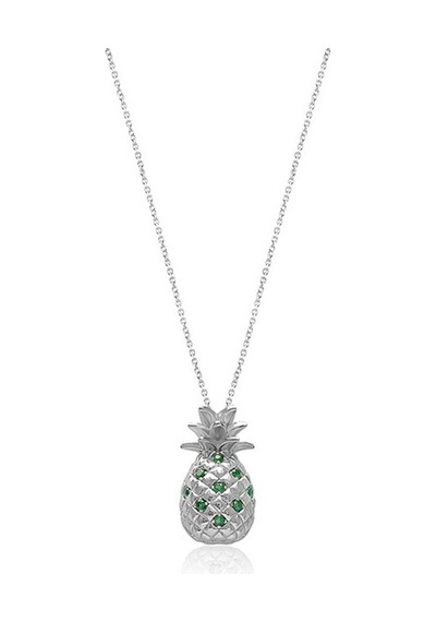 Zirkon Yeşil Taşlı Gümüş Rengi Kaplamalı Ananas Desenli Gümüş Kolye Gold - Rose Gold - Gümüş