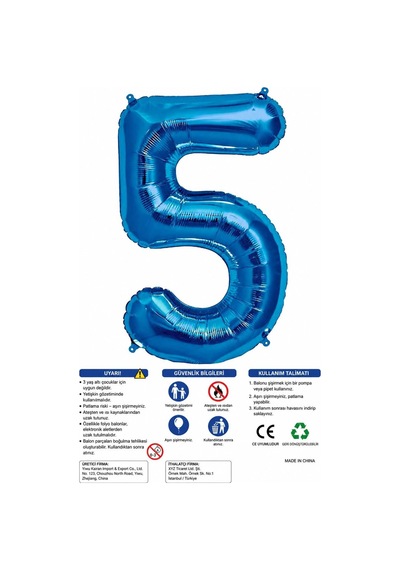 Rakam Folyo Balon 34 İnç 76-82 Cm Mavi, 5 Sku: Zeusb0f4pm1x21 .