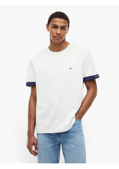 Tommy Hilfiger Saıl Mıx Medıa Cuff Regular Tee Erkek Beyaz T-shirt - Mw0mw43203