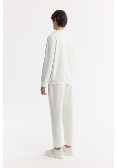 Avva Erkek Beyaz Bisiklet Yaka Baskılı Bi-stretch İnterlok Regular Fit Sweatshirt A51y1235