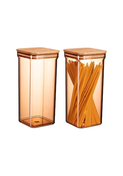 Madame Coco Kaviera 1500ml Ahşap Kapaklı Saklama Kabı 2'li 1ksakl04321500ml-amber Turuncu
