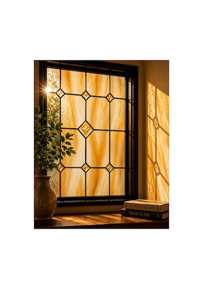 Dekoratif Vitray Cam Opal Kehribar Damarlı 21x29,7 Cm