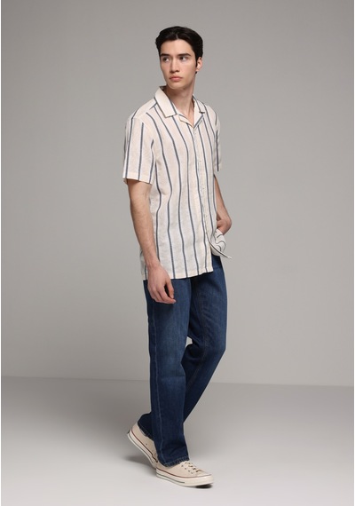 Colin's Colins Regular Fit Apaj Yaka Çizgili Erkek Lacivert Kısa Kol Gömlek Cl1080102 Q1.v2 Nav