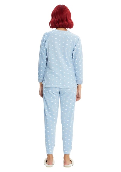 Frm Kadın Kalpli Polar Pijama Seti Ve Göz Bandı Hediyeli Fonksiyonel mavi