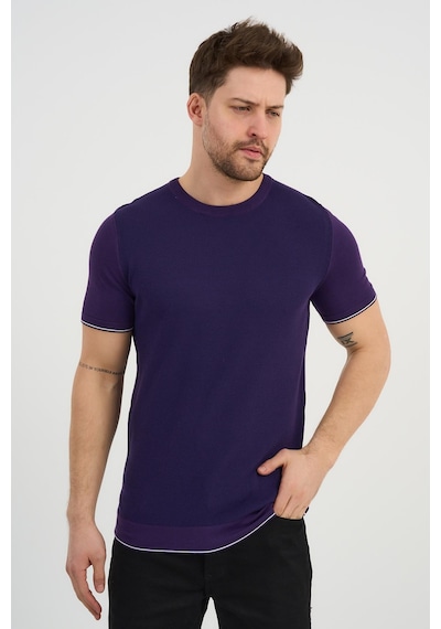 Alexander Gardi Alexandergardı Bisiklet Yaka Kolları Şeritli Triko T-shirt 1243 Mor