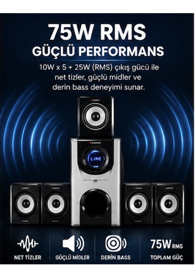 Kawaı Tx-765 5+1 Ses Sistemi Fm Radyo Usb Sd Kart Destekli Uzaktan Kumandalı