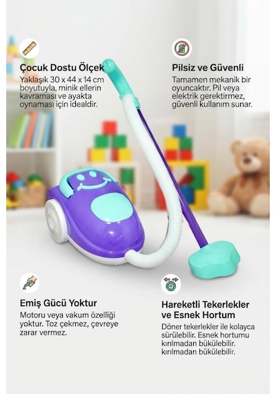 Sevimli Süpürgem İle Temizlik Başlasın Çocuklar İçin Eğlenceli Ve Güvenli Temizlik Seti Mor-mavi