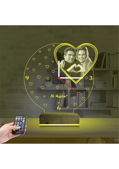 Luvivia Kalp Sevgiliye Hediye V3 Fotoğraflı Saatli 3d Lamba - Masa Gece Lambası