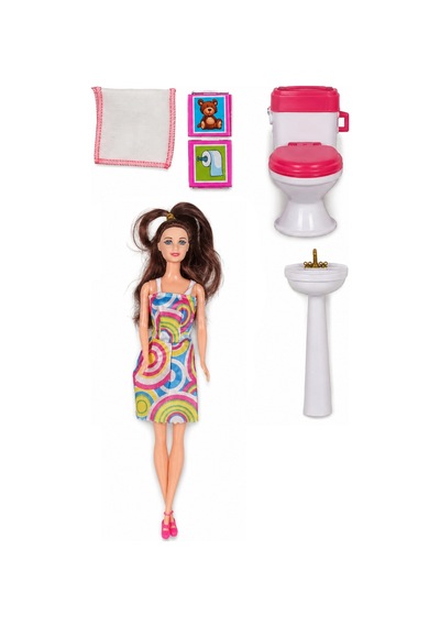 Anlily Tuvalet Zamanı Aksesuarlı Oyuncak Bebek Ve Banyo Seti Klozet, Lavabo 30 Cm