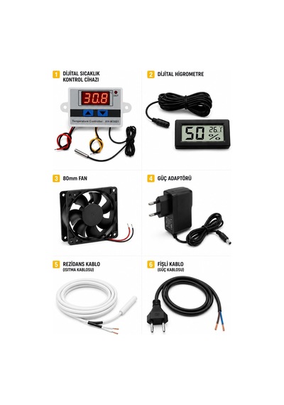 Kuluçka Xh-w3001 Kuluçka Seti, Dijital Termostat, Fan, Adaptör, Higrometre, 1500w, 220v, 5 Parça