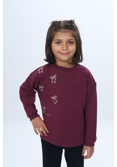 Toontoy Kız Çocuk Fiyonk Kabaran Baskılı Sweatshirt Mor
