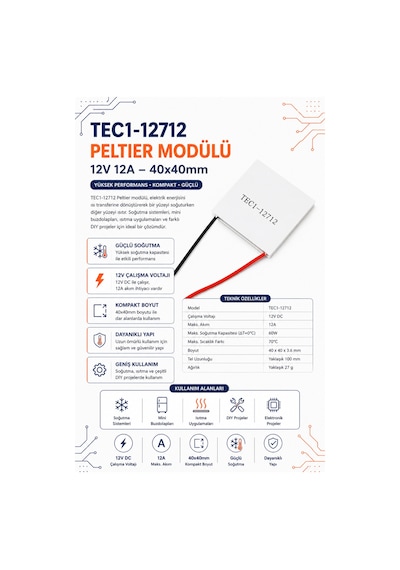 Tec1-12712 Peltier Modülü 12v 12a 40x40mm
