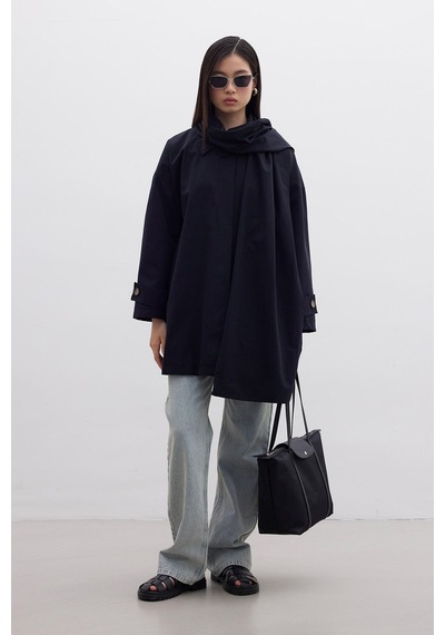 Manuka Stokholm Şal Detaylı Oversize Trençkot Siyah