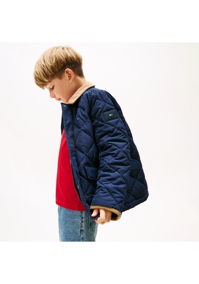 Tommy Hilfiger Contrast Collar Quilted Relaxed Çocuk Lacivert Ceket Kb0kb09814 Mavi