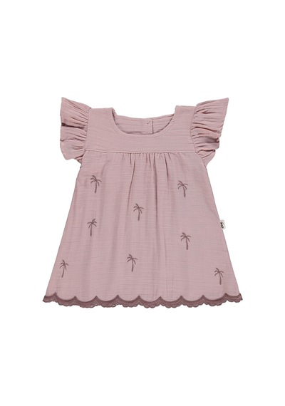 Civil Baby Palmiye Nakışlı 6-18 Ay Elbise - Pembe Pudra Pembe