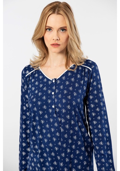 Türen Çiçek Desenli Uzun Kollu Patlı Pijama Takımı 3382/lacivert 001 Türen Çiçek Desenli Uzun Kollu Patlı Pijama Takımı 3382/lacivert 001