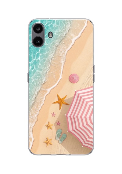 Cmf Phone 1 Uyumlu Pembe Şemsiyeli Sahil Baskılı Silikon Kılıf