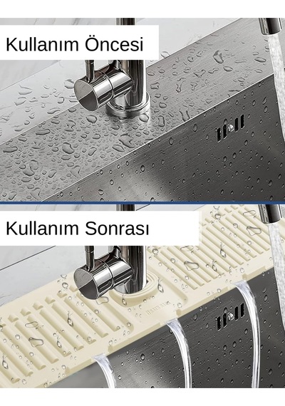 Mutfak Ve Banyo Lavabo Kenarı Silikon Mat Su Sıçrama Önleyici Tezgah Matı Silikon Gri Diğer