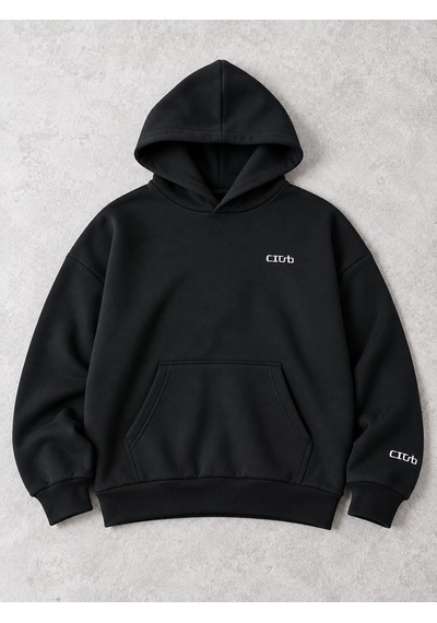 We&me Oversize Geniş Kalıp Baskılı Kapüşonlu Erkek Sweatshirt Siyah