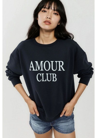 Hiccup Baskılı Yuvarlak Yaka Rahat Kesim Sweatshirt Gece Mavisi